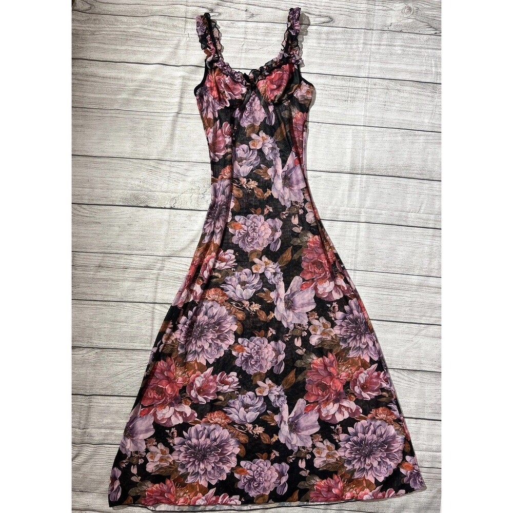 Sheer Floral Babydoll Maxi Dress Whimsigoth Romantic Milkmaid Dainty Sz S